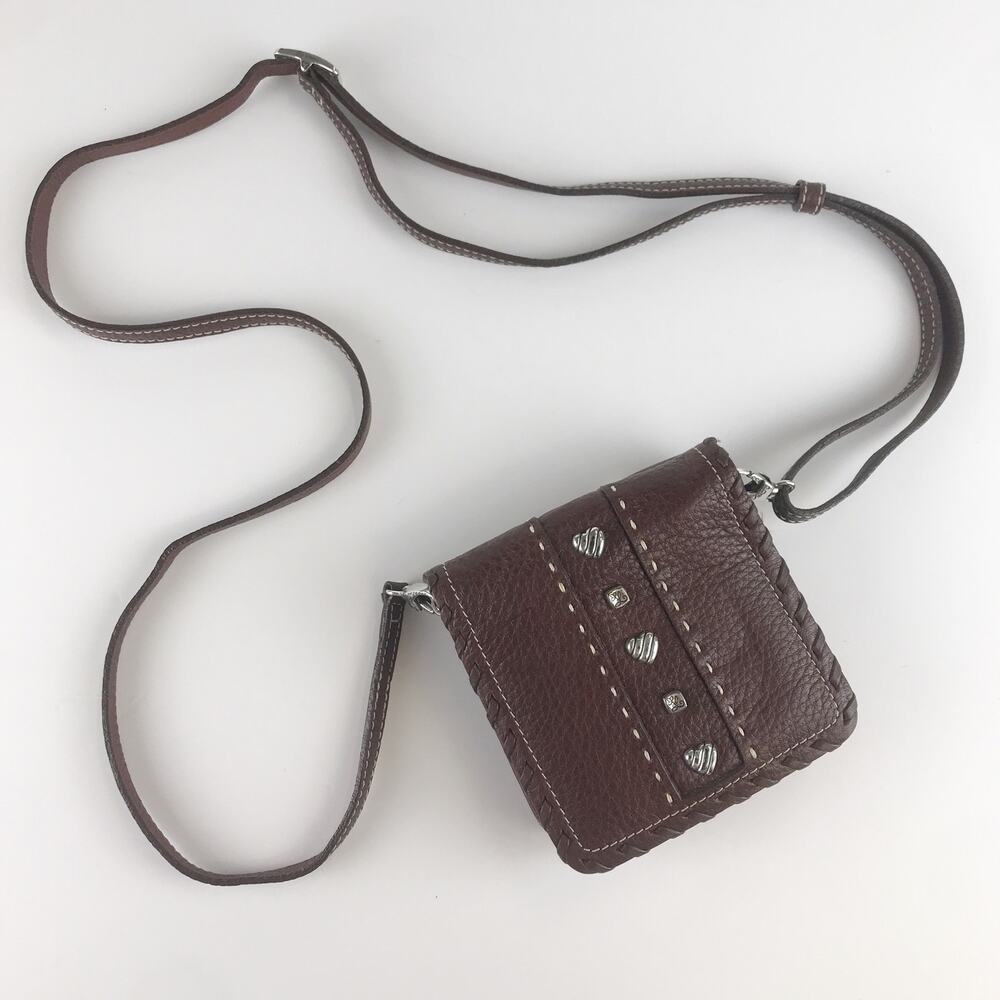 Vintage Brighton Mini Wallet Crossbody Brown Pebbled Leather Removeable Strap
